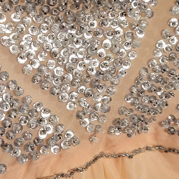 NWOT ELEY KISHIMOTO Silk Beaded Silver & Peach Evening Dress - Picture 3 of 14